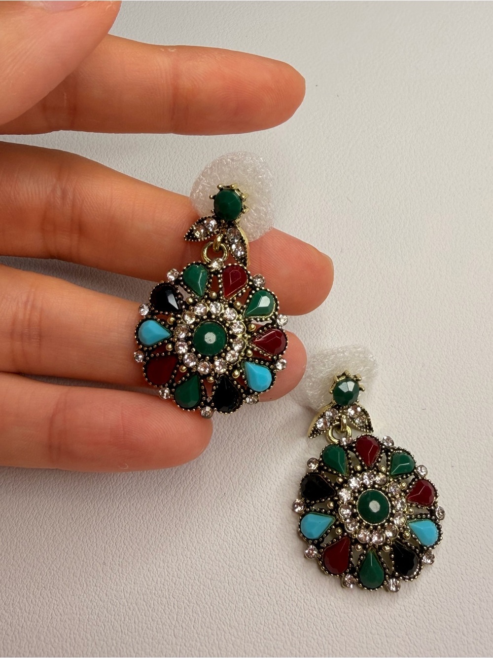 Multi-Color Drop Earrings with Green Accents - Picture 7 of 7